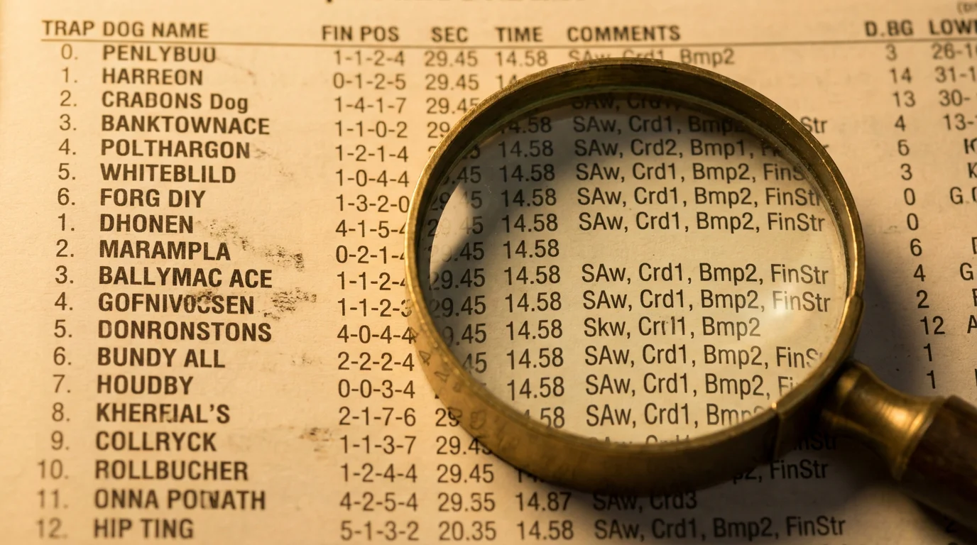 Complete glossary of greyhound race card symbols and form abbreviations